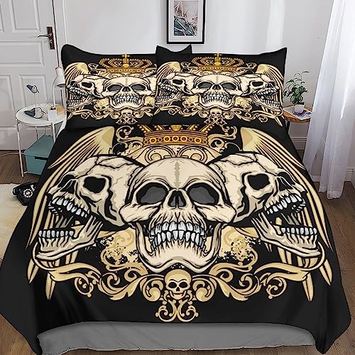 Housse de couette 3D motif tête de mort lit double gothique - 2