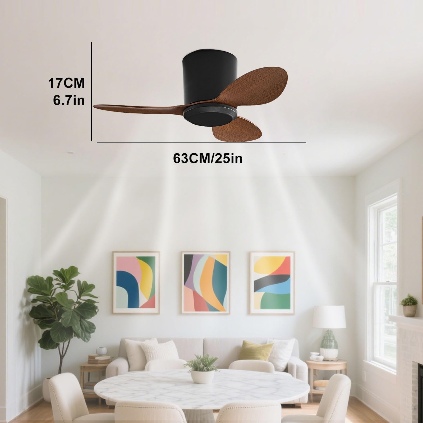 Ventilatore da soffitto senza luce Piccolo ventilatore da soffitto moderno con telecomando 6 velocità ventilatore da soffitto senza luci per ristorante camera da letto Patio (25 pollici)