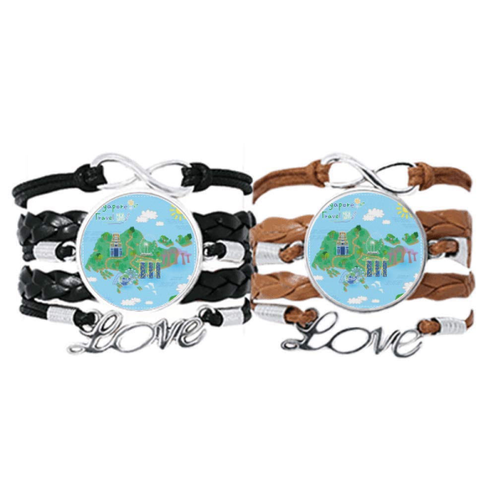 Pulsera de cuero de Singapur ajustable para parejas que viajan 6