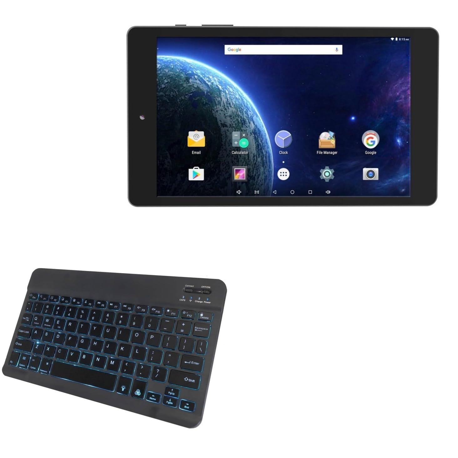 BoxWave Keyboard Compatible with Digiland DL8006 Tablet (8 in) - SlimKeys Bluetooth Keyboard - with Backlight, Portable Slim LED 7 Colors - Jet Black