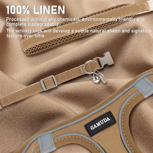 GAMUDA Small Pet Harness Collar and Leash Set, Step in No Chock No Pull Linen Fabric Soft Mesh Dog Vest Harnesses Reflective for Dogs Puppy Cats Kitten Rabbit (Brown, S) - Image 3
