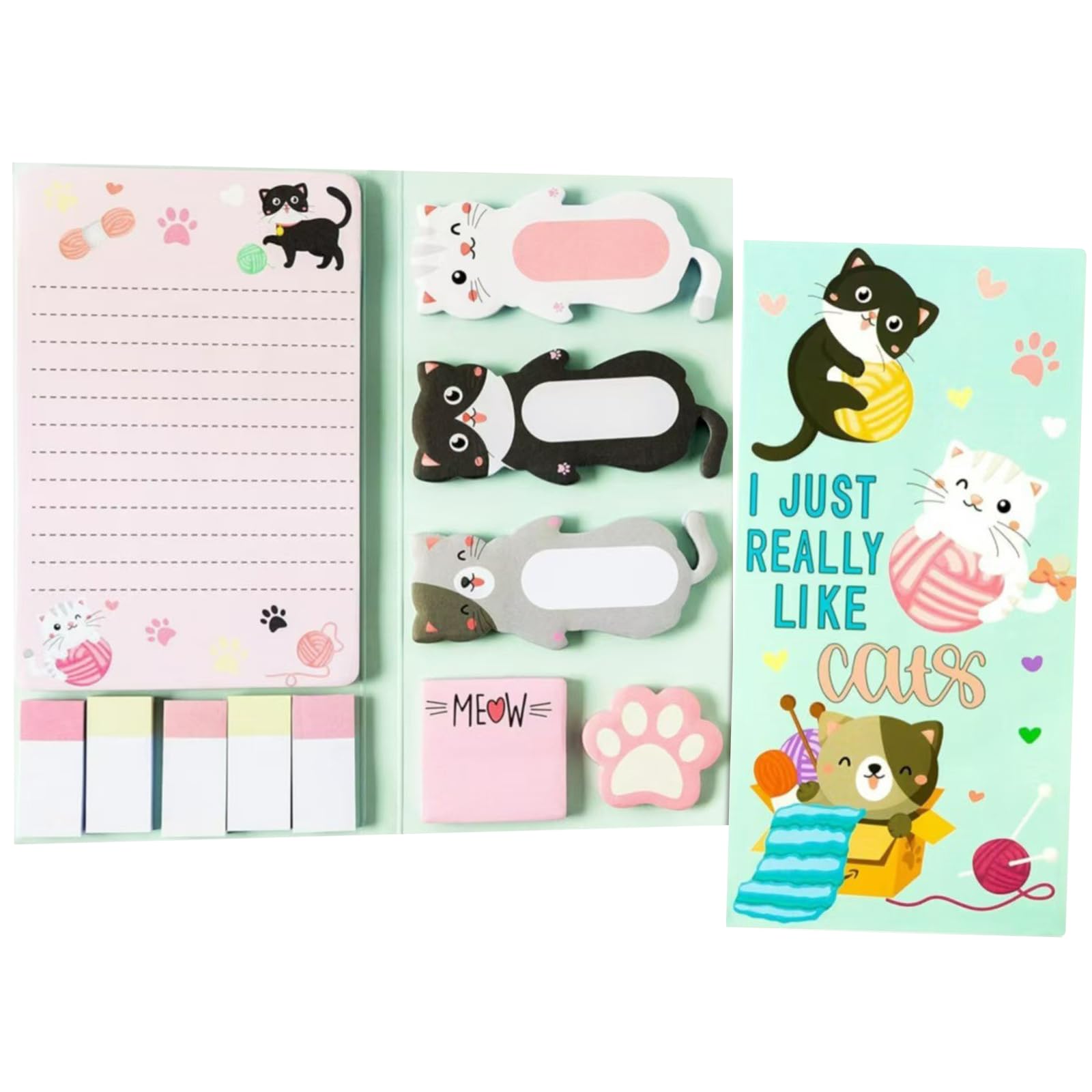 550 Sheets Cute Cat Shaped Self Adhesive Sticky Notes Set, Cat Memo Pads for Writing Page Markers, Home Office School Supplies Gifts for Teacher Student Kids