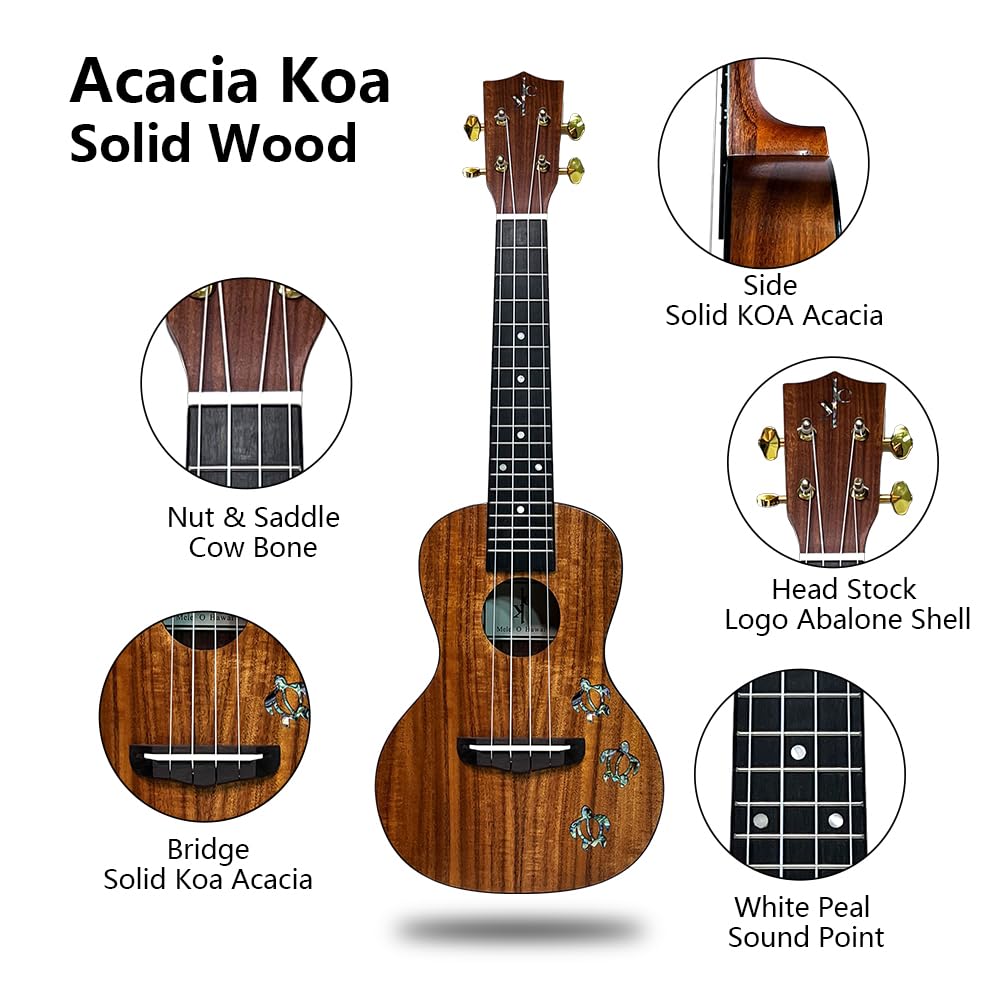 All Solid Koa Acacia Tenor 26inch With 3-Abalone Shell Hawaii Style Turtle Hand Craft Ukulele, Free Gig Bag/Box and Shipping - Image 7