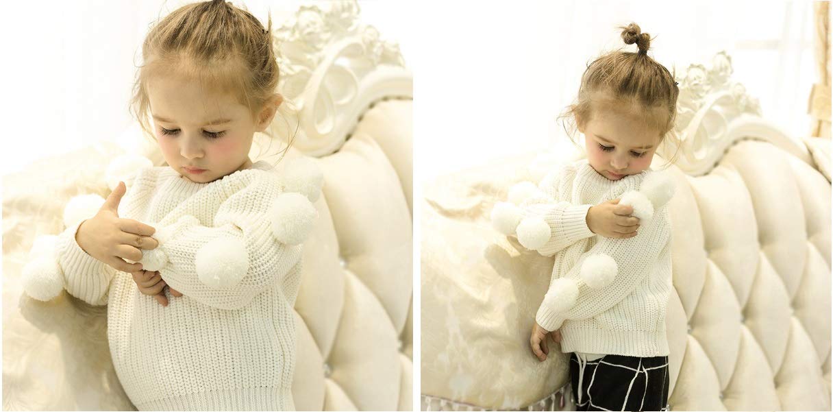 Winter Coat for Baby Girl Korean Wool Ball Sweater Knit Winter Coat for Baby Boy (12M) White