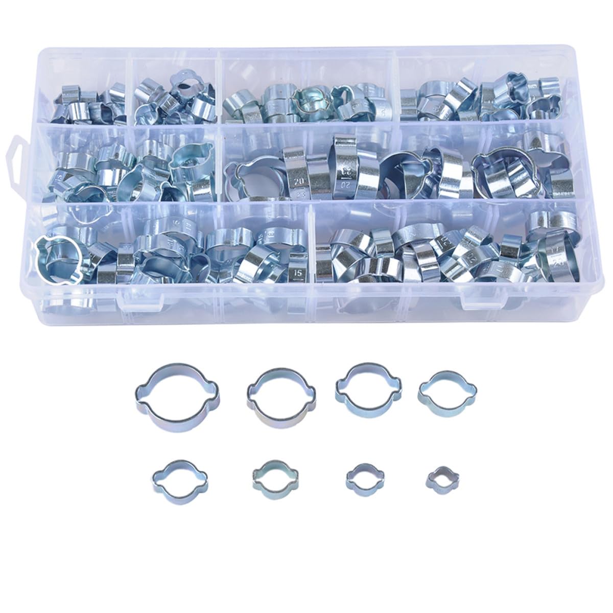 LIFKOME 160 pezzi Misure Morsetti Doppia Orecchia in Acciaio al Carbonio per Tubo Flessibile Clip per Tubo Carburante Aria e Linee di Vuoto Silicone Resistenti