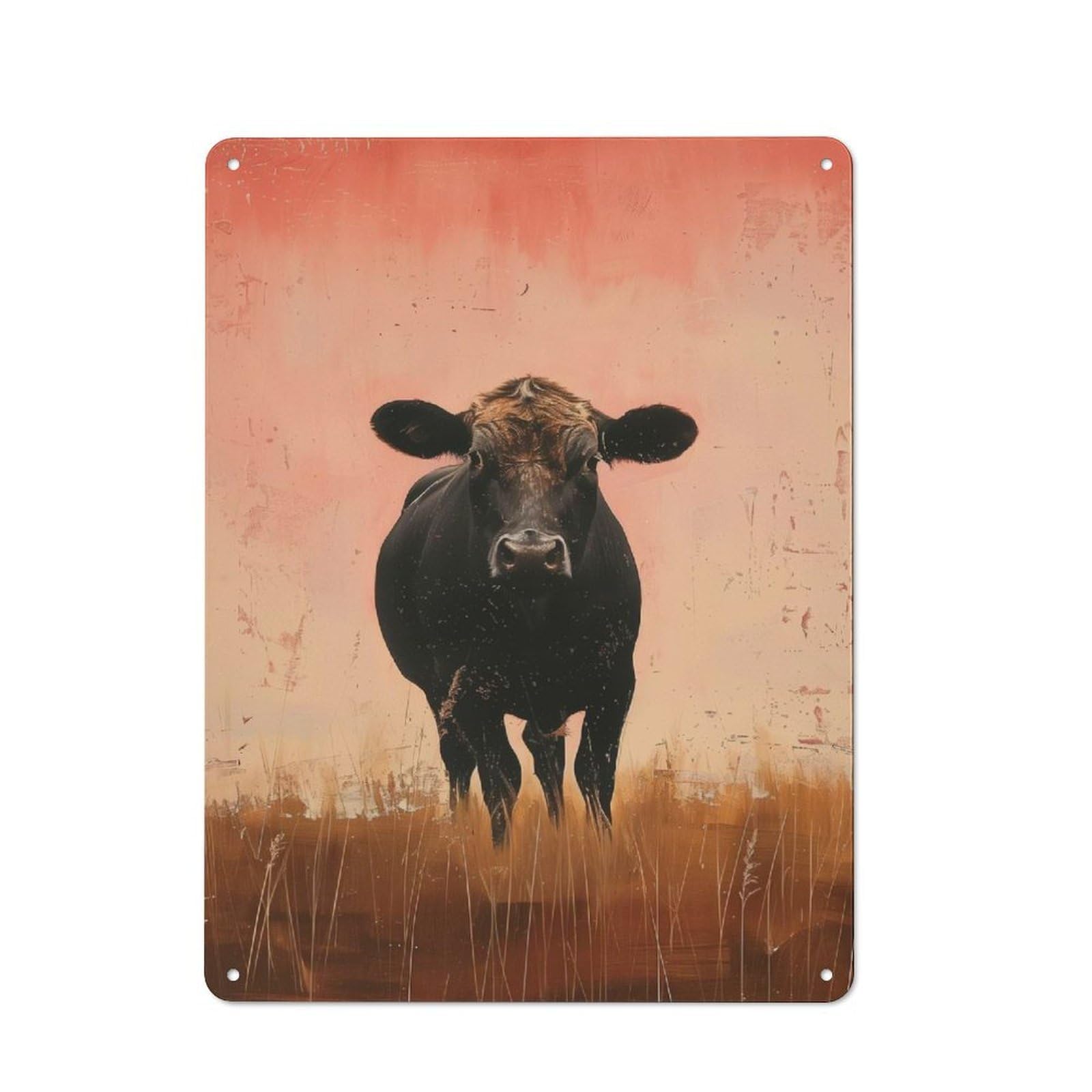 Junmoney Style-1 Vintage Vintage Tin Sign 40X30cm Featuring Cow In Pastel Field, Cafe Wall Decor For Coffee Bar, Kitchen, Bistro Or Tea Corner