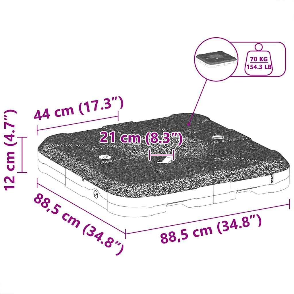 Base per Ombrellone a Dondolo Nero in Polietilene Alta Densità 88,5 x 88,5 x 12 cm 2 Pezzi Portatile Stabile per Terrazza Giardino e Patio