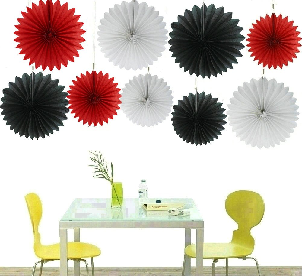 zorpia® Decorative Fan - Tissue Paper Fan Collection - 12 Assorted Fans of 10, 16-Inch