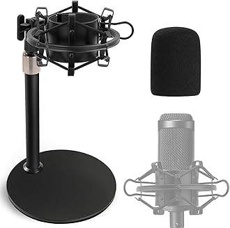 Audio Technica Mic Stand AT2020 with Shock Mount Foam Windscreen, AT2020 Microphone Stand with Pop Filter Shock Mount for Audio Technica AT2020 AT2020USB+ AT2035 ATR2500 Condenser Microphone