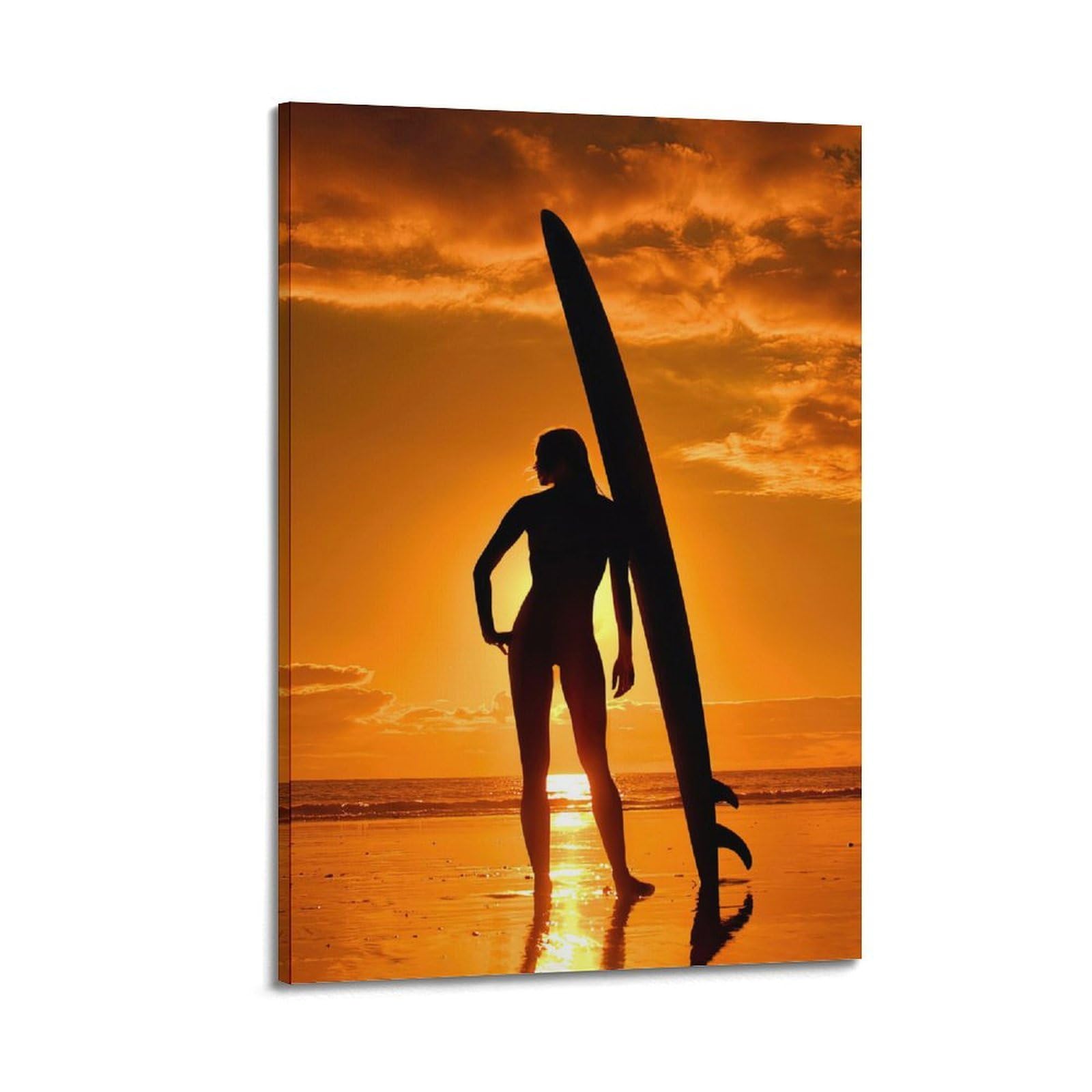 XKUGA Surfing Poster Sports Vintage Beach Sunset Athlete Model Modern Decorative Canvas Prints - Ideal Wall Art for Family, Man Cave, Game Room, Boys & Girls Bedroom 20x30inch(50x75cm)