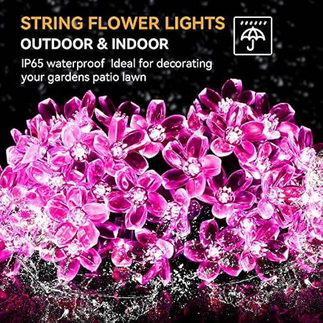 ITICdecor Solar String Flower Lights Outdoor Waterproof 50 LED Fairy Light Decorations for Garden Fence Patio Yard Christmas Tree, Lawn, Patio, Party Decoration (Pink)