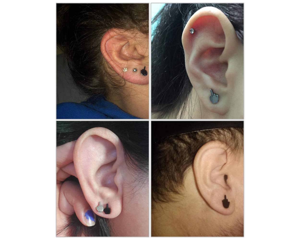 Aretes de dedo medio, 3 pares de aretes divertidos para mujer, dorados, plateados y negros para hombre 6