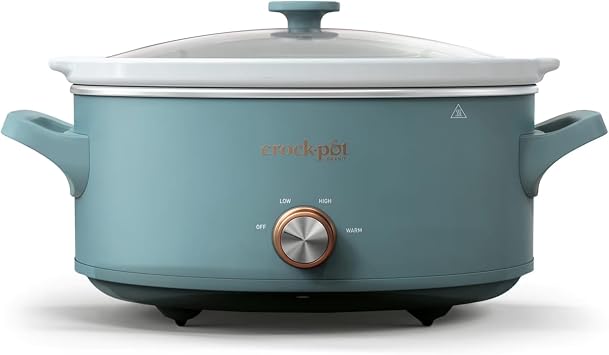 Crock-Pot 7 Quart Manual Slow Cooker, 3 Heat Settings High/Low/Warm, Oven-Safe Stoneware, Dishwasher Safe, Large Capacity Slow Cooker for Family Meals, Reflection Green