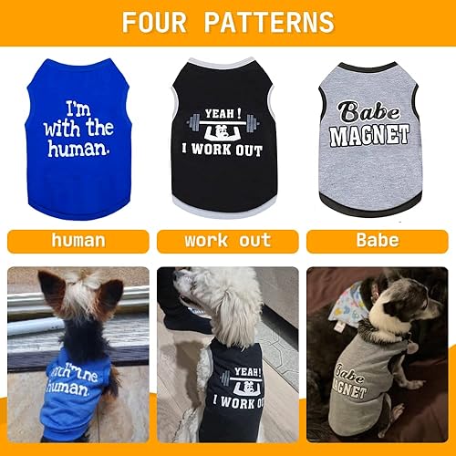 Miniatura 2 de Yikeyo Juego de 3 ropa para perros pequeños niños gatos verano mascotas cachorros camisa para Chihuahua Yorkies A/3 PC.