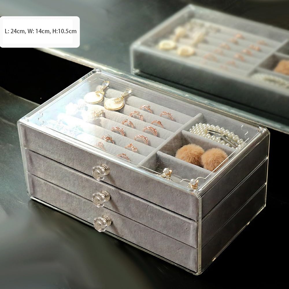 Schmuckaufbewahrung Klare Acryl-Schmuckschatulle mit Schubladen, Ohrringe, Ringe, Kosmetik-Organizer Schmuckhalter(Grigio)