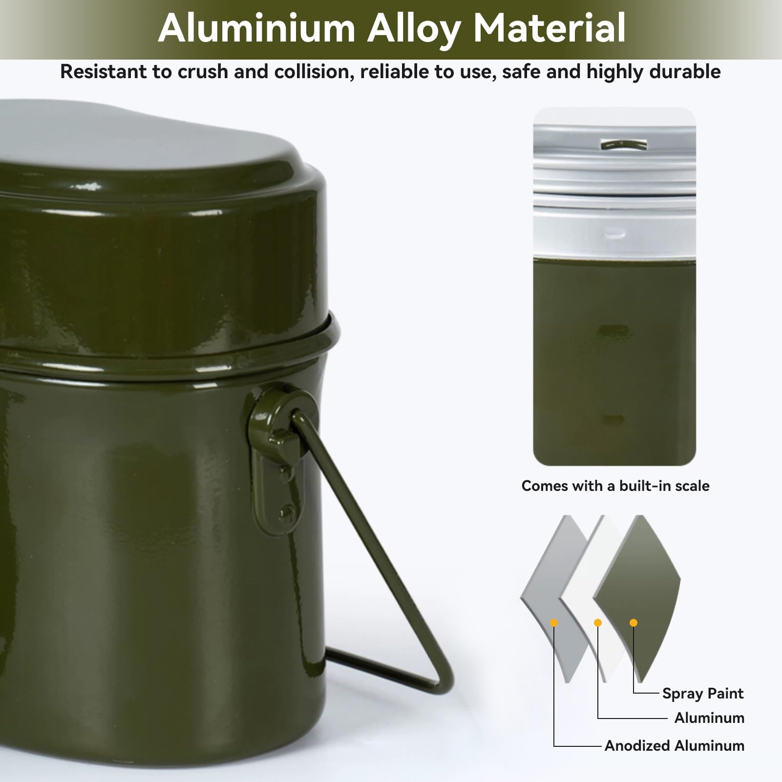 Gamelle Militaire,Gamelle En Aluminium, Poignée Pliante, Boîte à Bento De Cuisine Légère En Acier Inoxydable, Facile à Transporter, Gamelle De Camping, Pour Pique-Nique En Plein Air, Camping