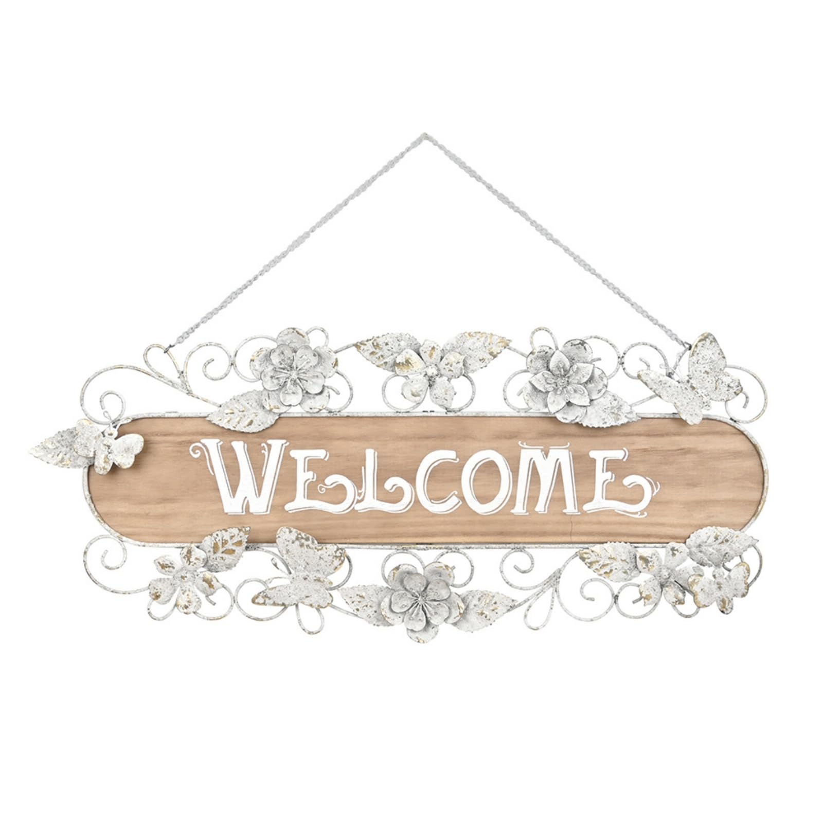 Placa Decorativa con Mariposas, Bienvenido