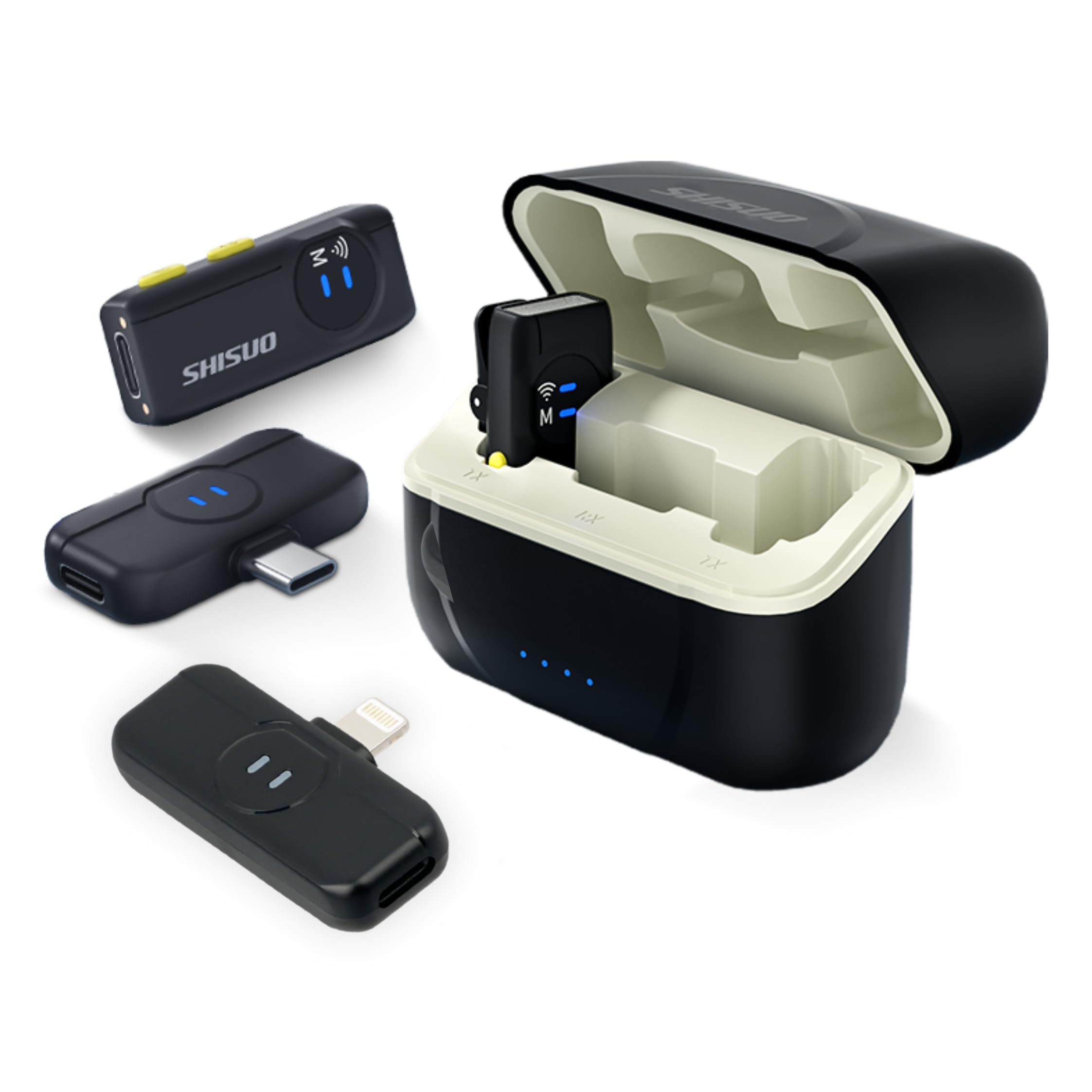 SHISUO Dual Wireless Lavalier Microphone for iPhone Android, 2 Receivers