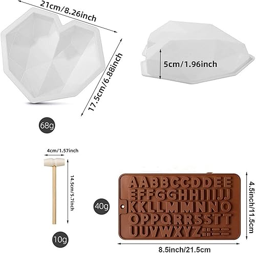 Miniatura 5 de Molde de diamante 3D en forma de corazón para chocolate, moldes antiadherentes para chocolate, martillos de madera, cepillo de silicona para mousse,
