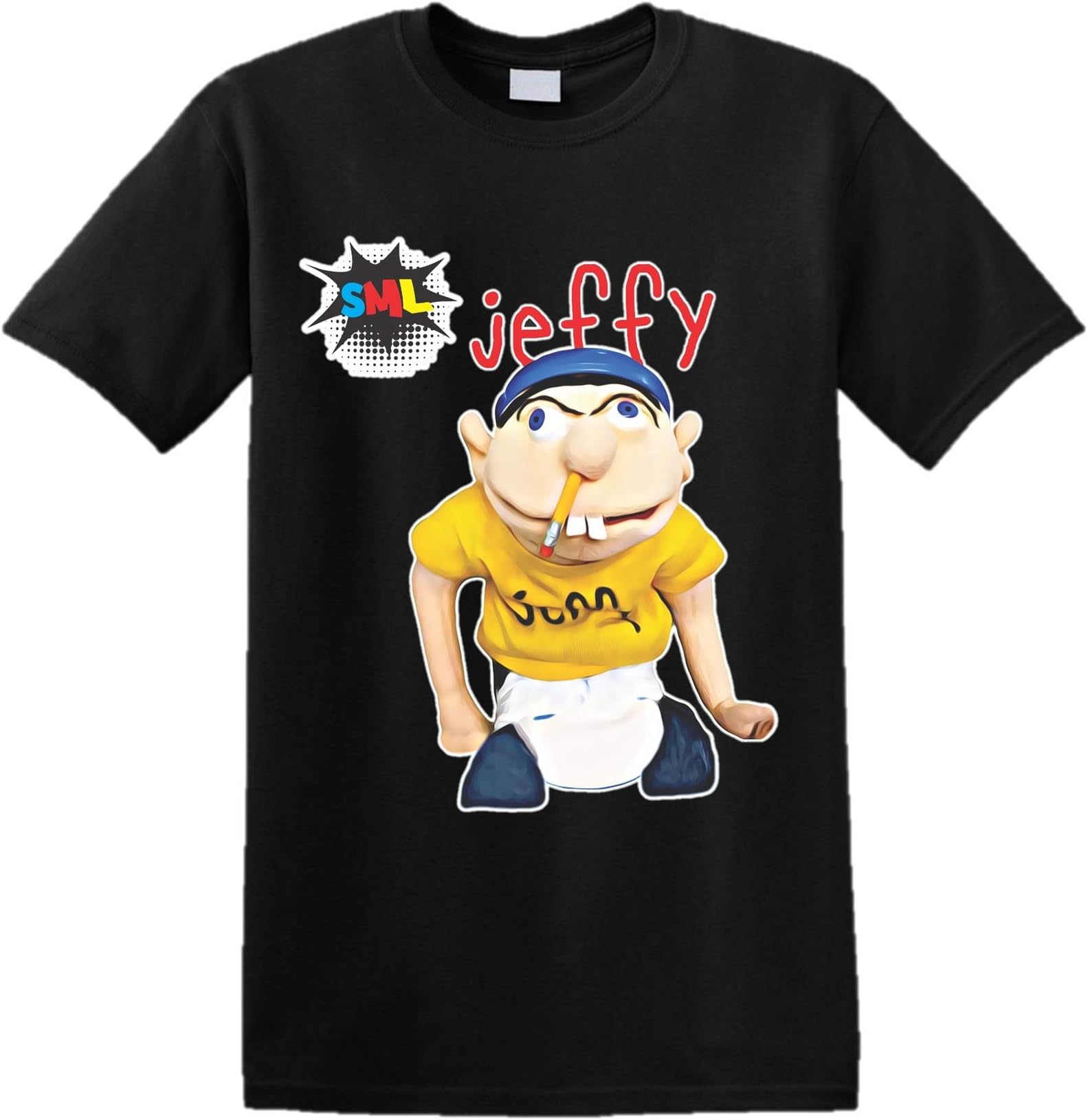 Jeffy The Puppet Mens T-Shirt Funny Kids Youtuber Girls Boys Top SML Xmas (Black, 7/8 Years Age)