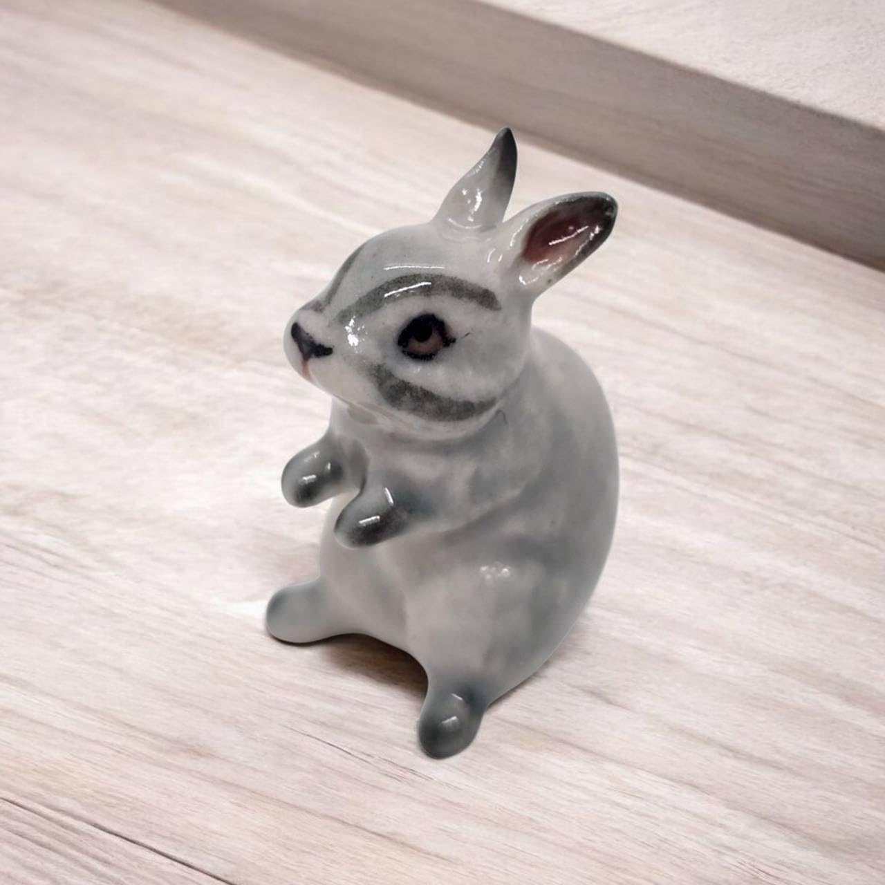 WitnyStore 1" Gray Sit Look Up Rabbit Ceramic Figurine for Terrarium Decoration Collectible Statue for Adult Collectors Handcrafted Porcelain Ornament Sculpture Home Room Tabletop Decor - Image 2