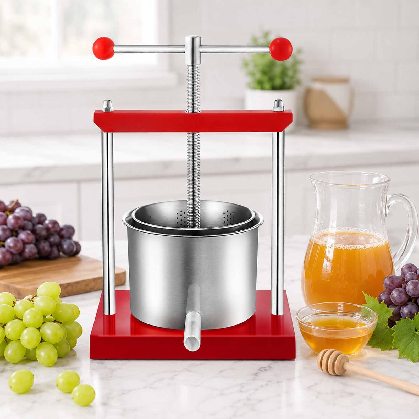 Prensa De Barriles De Acero Inoxidable, Prensa De Frutas De 2l/3l/5.5l, Mayor Rendimiento De Jugo Y Más Saludable, Prensado Manual Que Ahorra Esfuerzo Y Detalles De Base Alta Resistencia Null 3l