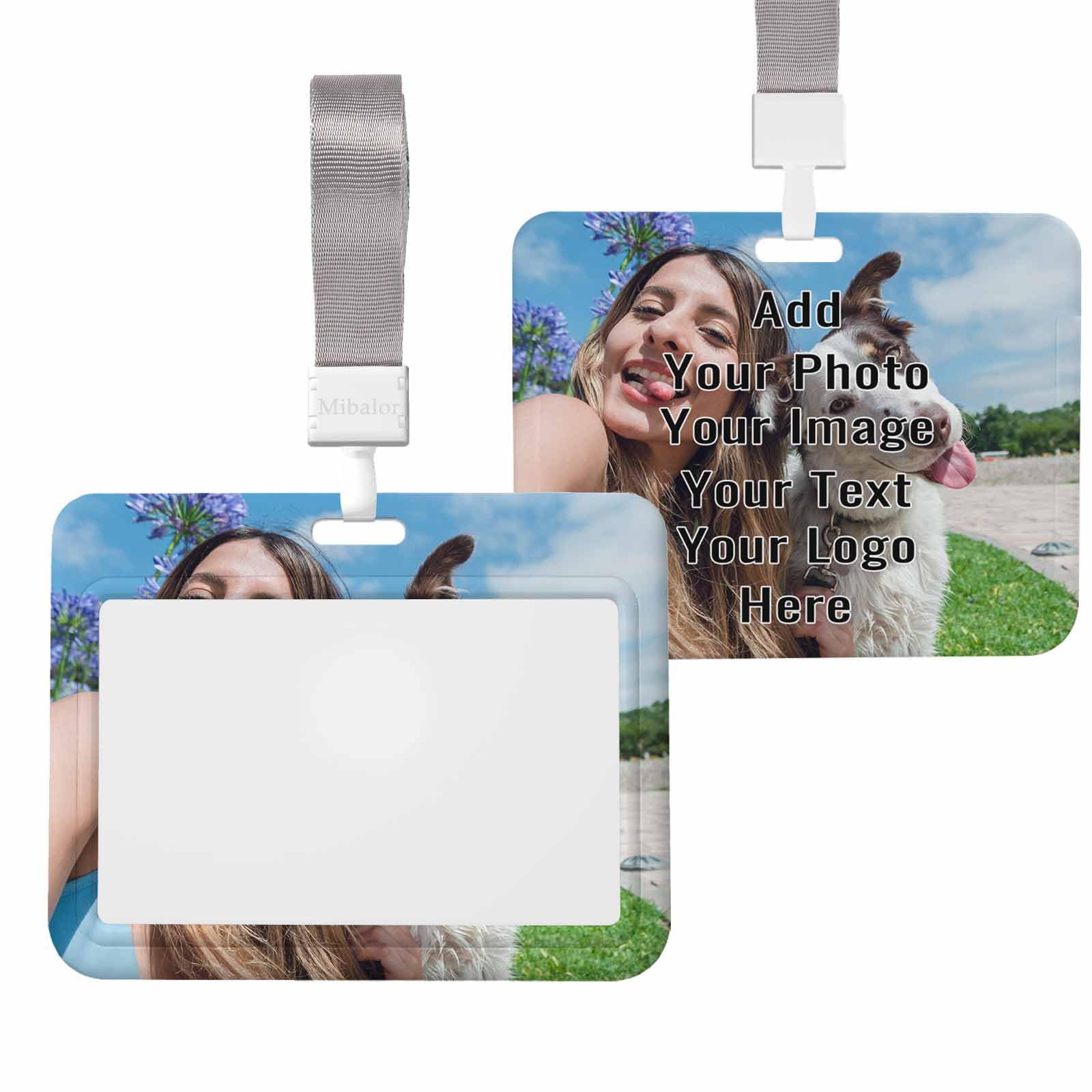 Mibalor Custom Card Badge Holder with Lanyard Horizontal Badge Holders Hard Slide Cover Clear Id Window Detachable Neck Lanyard for School Office Company Team Men Women