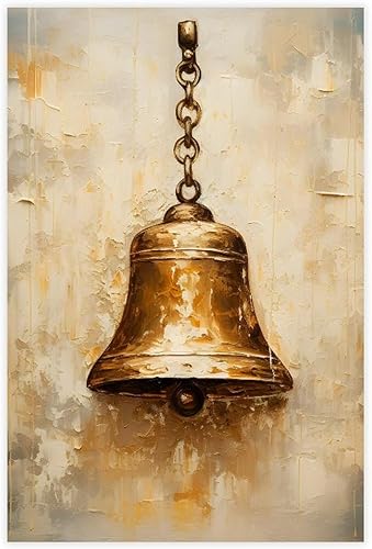 YFET Lienzo decorativo de campanas retro doradas, cuadros de pintura de acuarela rosa para invierno, Navidad, hogar, oficina, galería, fiesta,