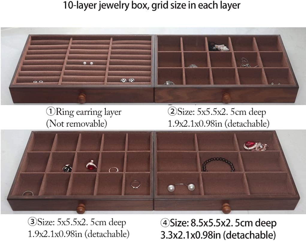 XBTGS Schmuckaufbewahrung, 10-lagiges Holz-Aufbewahrungskästchen mit Schublade, extra große Schmuck-Organizer-Box für Frauen, Geschenk, 30 x 19,5 x 46 cm