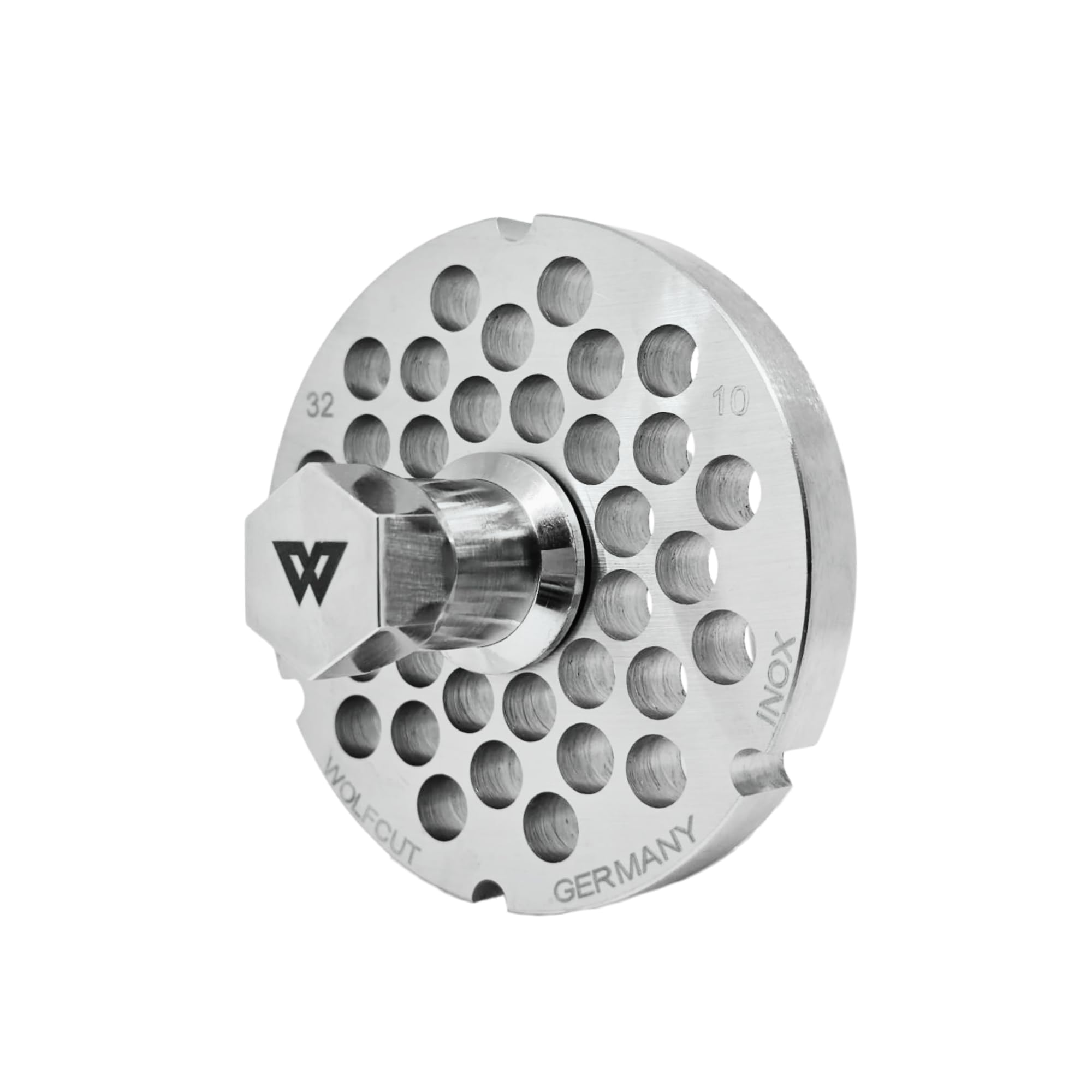 Wolfcut Inox Longlife - Cuchillas para picadora de carne (4 ranuras y rosca, incluye tapa de rosca, repuesto para/compatible con picadora Bizerba FW-N32, tamaños 32-10,0 mm)