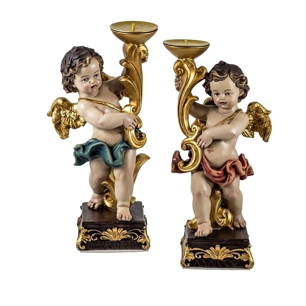 Inmaculada Romero Ir Multicolor Veleros Ángeles 2 Figuras 25 Cm. Imagen Resina Dorados Sábanas Azul Roja