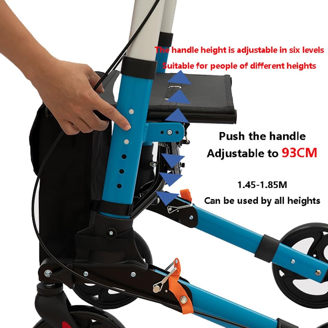 Andador para Ancianos Todoterreno,rollator,Andadores para Personas Mayores con 4 Ruedas,Andador plegable ligero,Fácil de plegar para colocar en el maletero blue