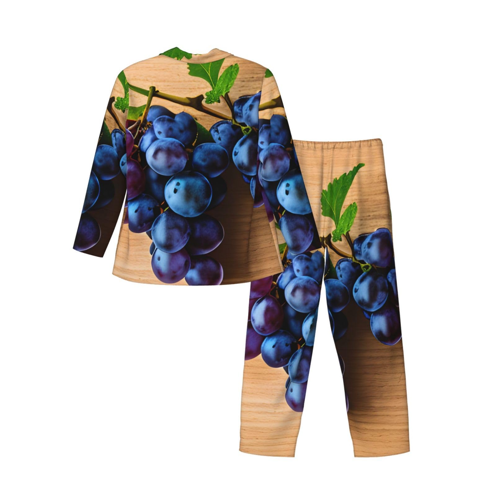 Herren-Pyjama-Set, langärmelig, Traubenmuster, zweiteilig, bequem, Nachtwäsche