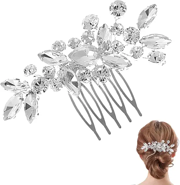 Silberner Kristall Braut Haarkamm - Elegantes Haarteil für Hochzeiten und besondere Anlässe