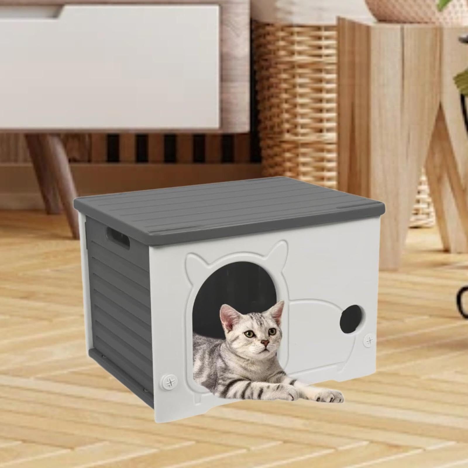 Generic Hundehütte für streunende Katzen, Haustierhöhle für Wildkatzen, für Igel, drinnen und draußen, grau (grau)