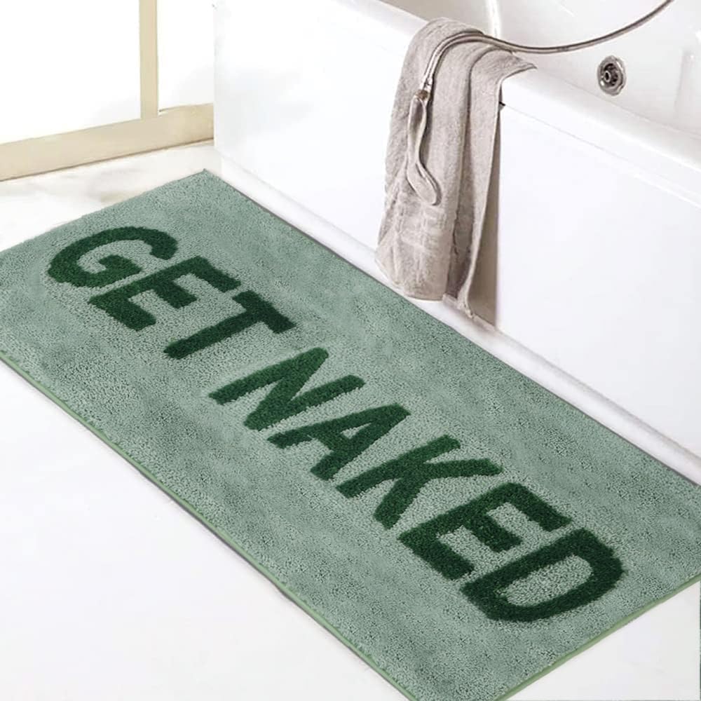 Zeeinx Get Naked Bath Mat Cute Bathroom Rugs Non Slip Microfiber Bath Rugs Funny Bathroom Decor Machine Washable Sage Green Bath mat for Tub and