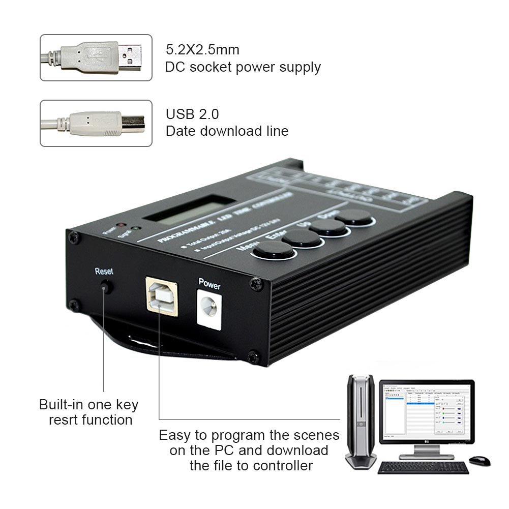Controller LED a Tempo programmabile - DC12V 24V 20A 240W Regolatore dimmer con Timer LED Multifunzione Regolabile con Cavo CD USB