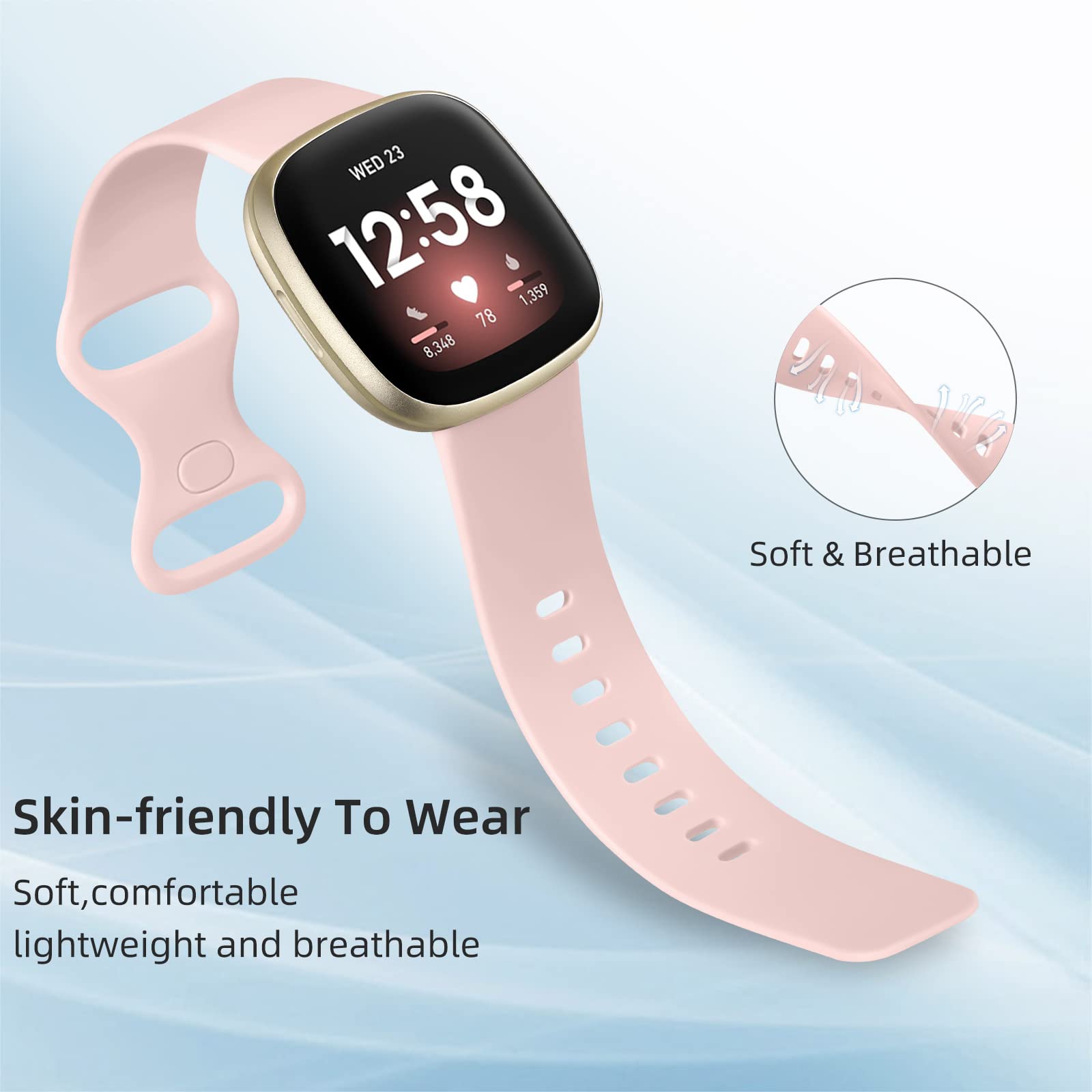 Oielai Bransoletka kompatybilna z Fitbit Versa 4 / Fitbit Versa 3 / Fitbit Sense 2 / Fitbit Sense / Versa 3 / Versa 4 / Sense / Sense 2, silikonowa, klasyczna, delikatna, dla kobiet i mężczyzn