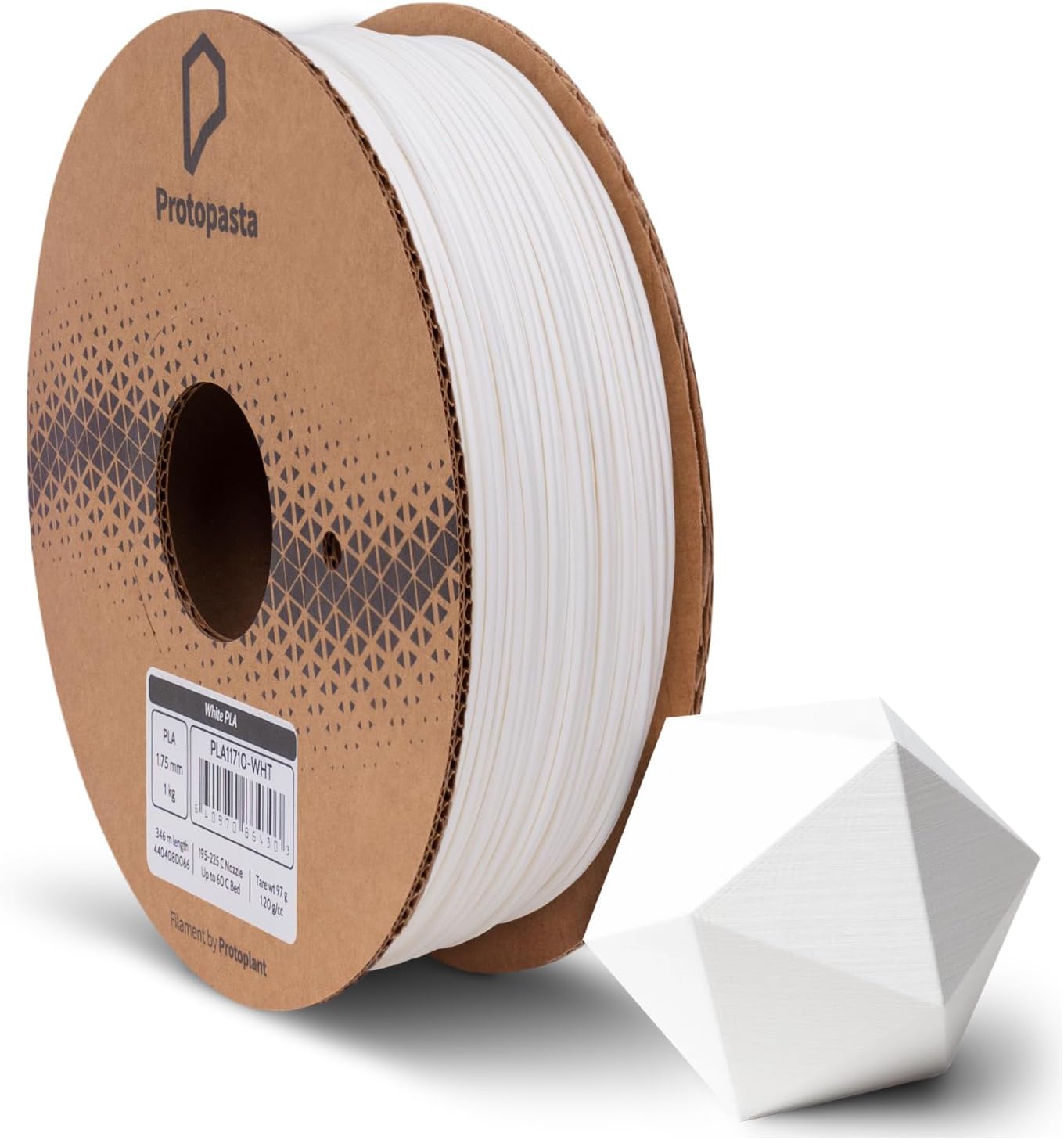 Protopasta 3D Printer Filament | PLA Filament 1.75mm | Simply White PLA | 1kg Spool