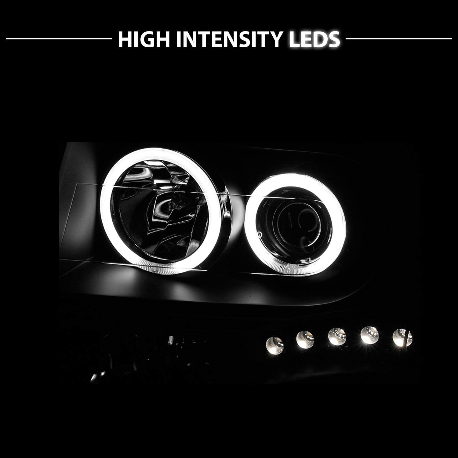 AmeriLite Black Xtreme LED Halos Projector Headlights for 2007-2014 Ford Expedition - Passenger and Driver Side