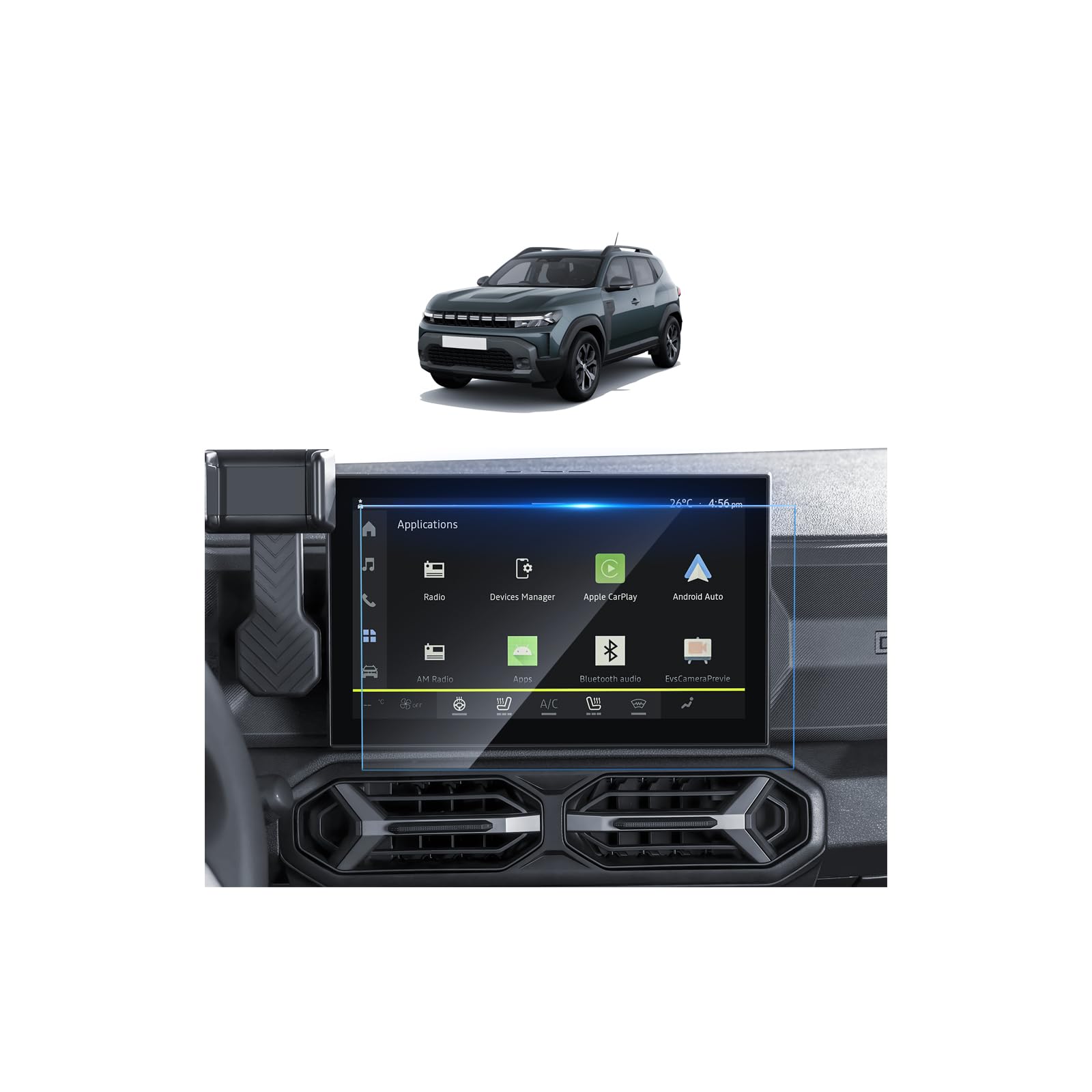Pellicola protettiva per display Dacia Duster 3 2024-2026, vetro temperato 9H 10,1 cali