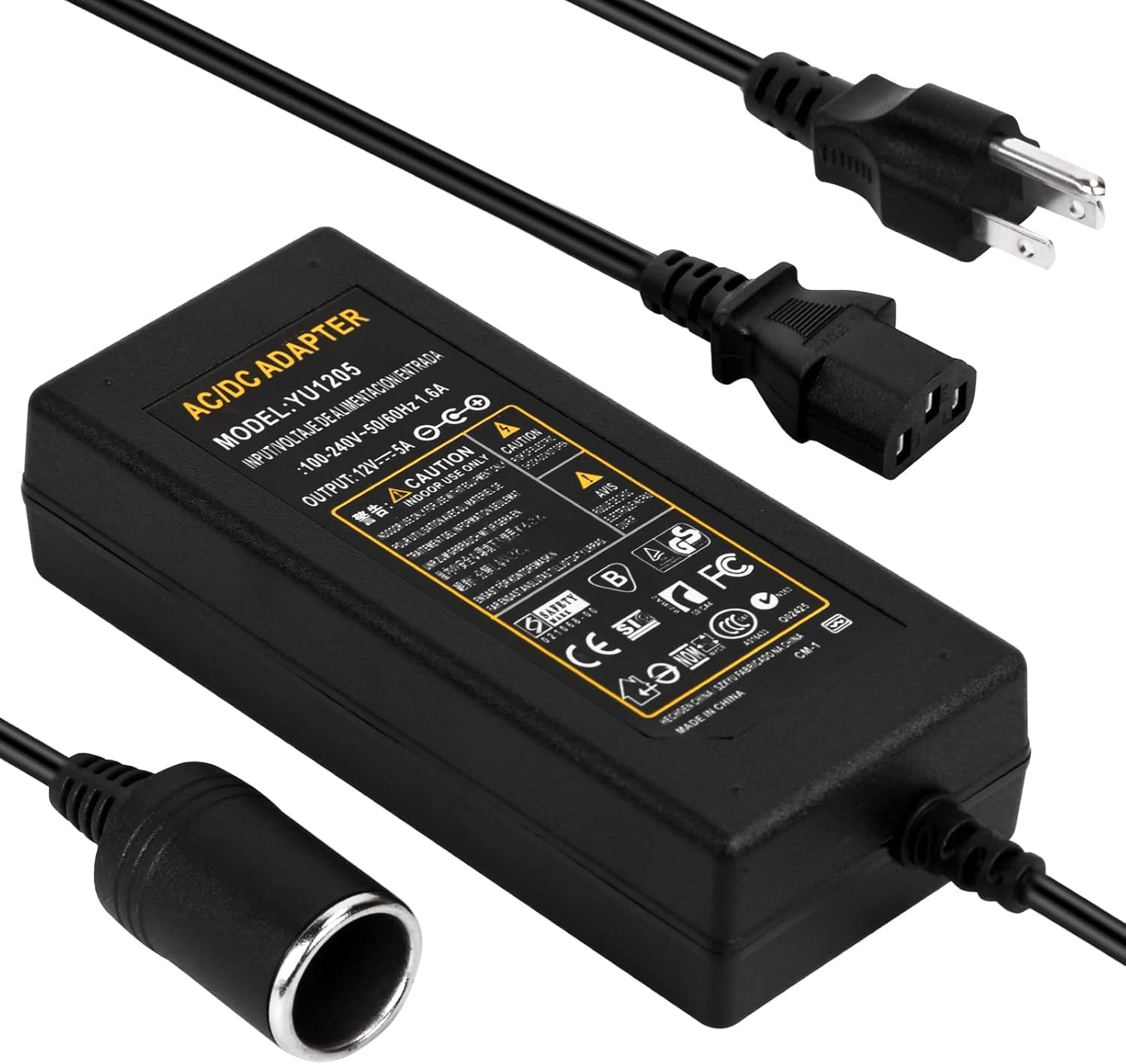 JRing AC to DC Converter, 110-220V 12V 5A 60W Car Cigarette Lighter Adapter AC/DC Power Supply Adapter Transformer, Suitable for Car Devices Electronic Products Under 60W