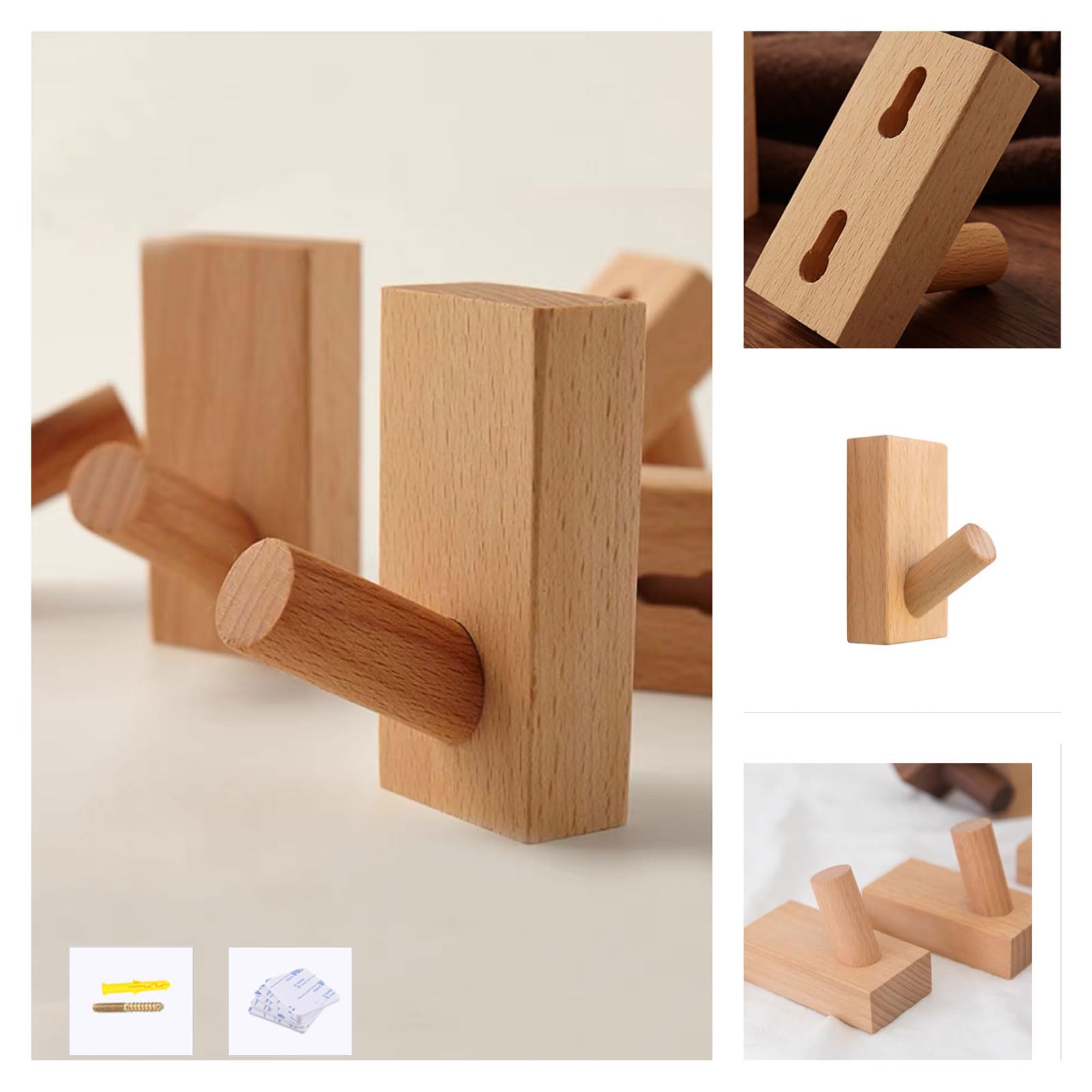 ganci, Confezione da 4 ganci da parete in legno, ganci per cappelli in legno, ganci appendiabiti in legno da parete, porta cappelli da ingresso, ganci decorativi, ganci per portasciugamani, per org