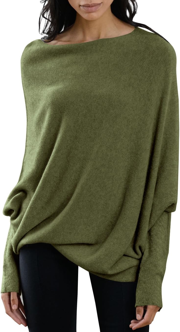 Imily Bela Batwing Boat Neck Sweaters for Women Spring Long Sleeve Soft Knit Loose Baggy Pullover Jumper Top
