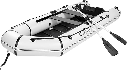 Kcelarec Juego de lanchas inflables de pesca engrosadas, lancha interior dura con 3 cámaras de aire separadas