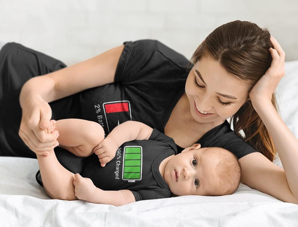 Tstars Funny Gift for Mom and Baby Battery Low and Charged Matching Outfits Mothers Day Mother Daughter Son Set