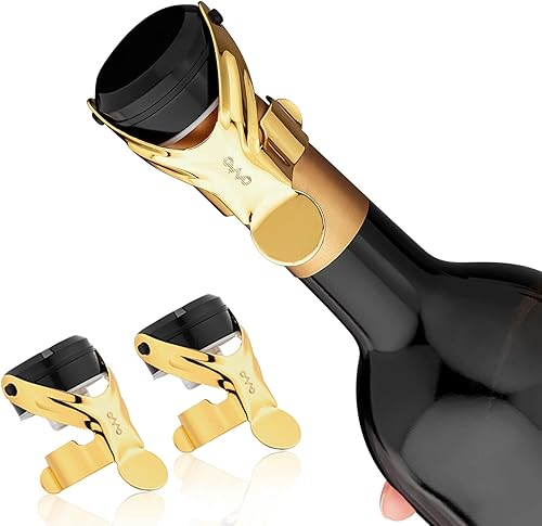 OWO Tapones de vino de acero inoxidable con protector de vino de silicona para todos los cuellos de botella estándar, a prueba de fugas, mantiene