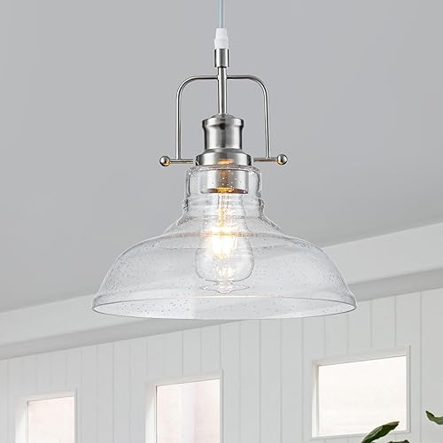 Miniatura 13 de WILON Luces colgantes de granja para isla de cocina, luz colgante negra sobre el fregadero, luz colgante de vidrio transparente vintage, lámpara