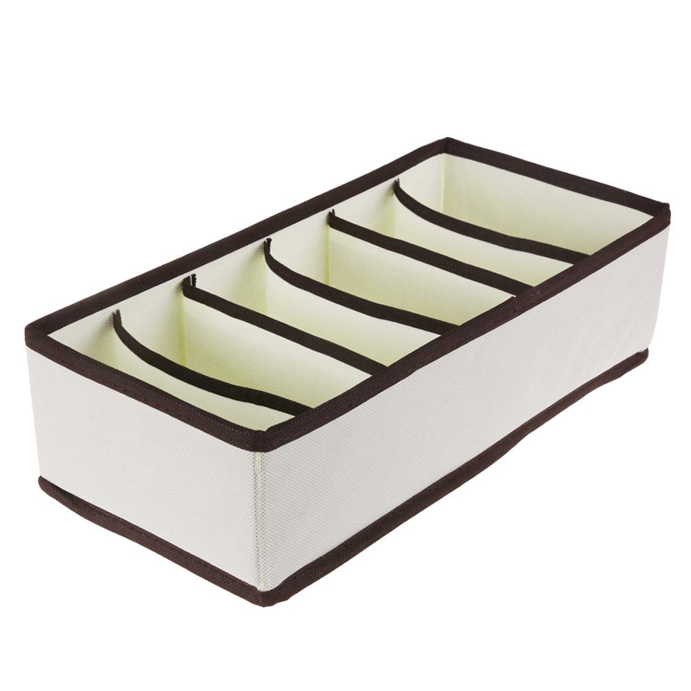 A0ZBZ Foldable Drawer Organiser Storage Boxes for Ties Socks Underwear Beige, etc. (6 cells)