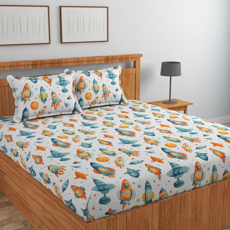 Image of RD FABS Glace Cotton Bed Sheet, White, 90x95 Inches, Double King Size